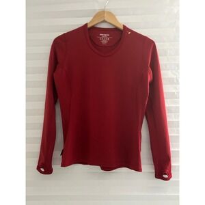 Macpac Womens Large Red Merino Wool Blend Long Sleeve Base Layer Thumbholes